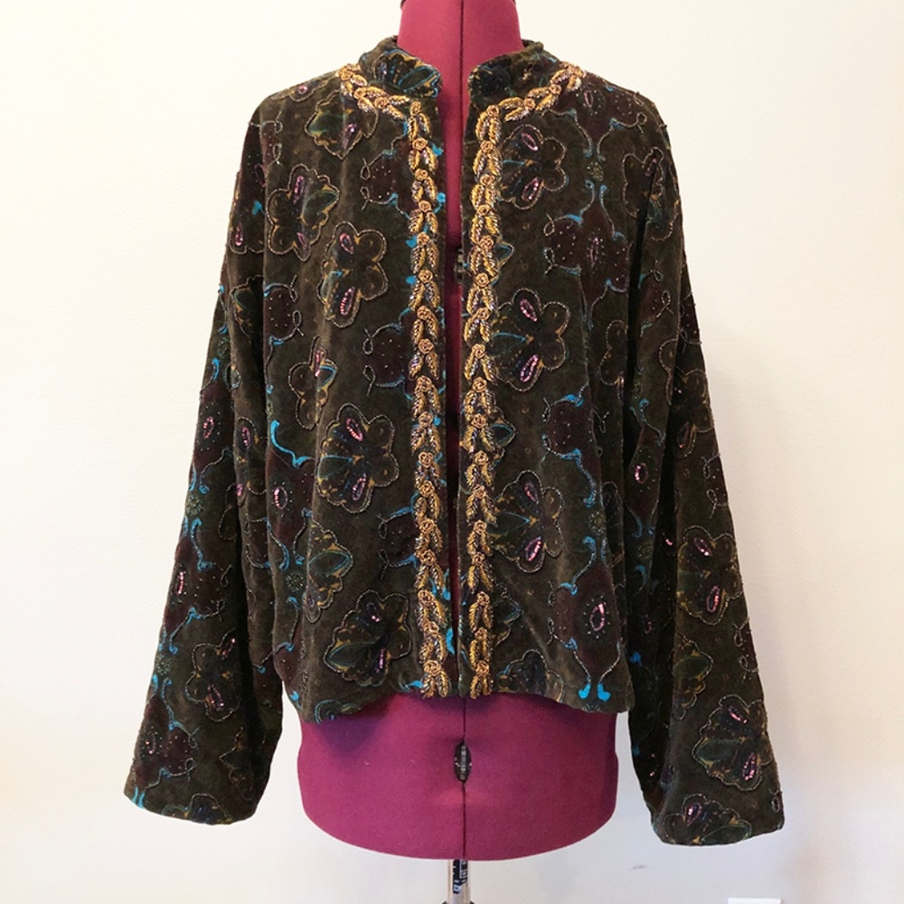 Chico's | Vintage Beaded Velvet Open Front Jacket